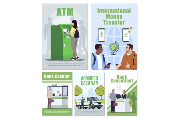 Banking Service Poster Template Set for Graphic Design