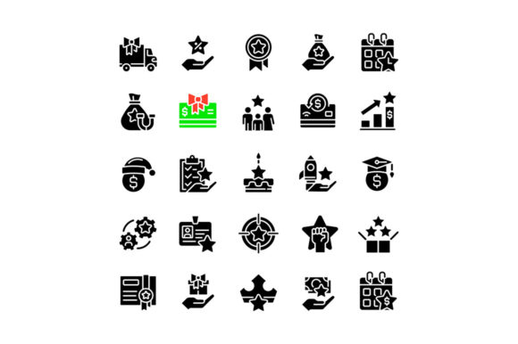 Bonuses Black Glyph Icons Set Review