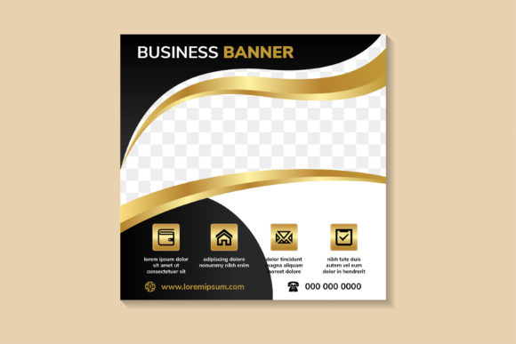 Business Banner Square Gold Black Graphics for Social Media Templates