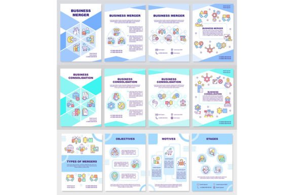 Business Merger Brochure Template Set for Graphic Templates