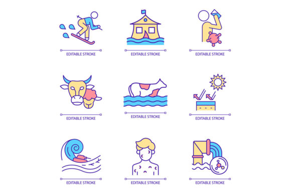 Climate Change RGB Color Icon Set for Graphic Design Projects