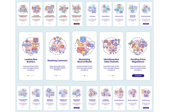 Common Business Problems Mobile App Set for Graphic Templates