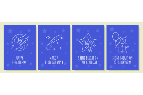 Cosmic Birthday Celebration Postcard Set - Graphic Templates for Creative Projects