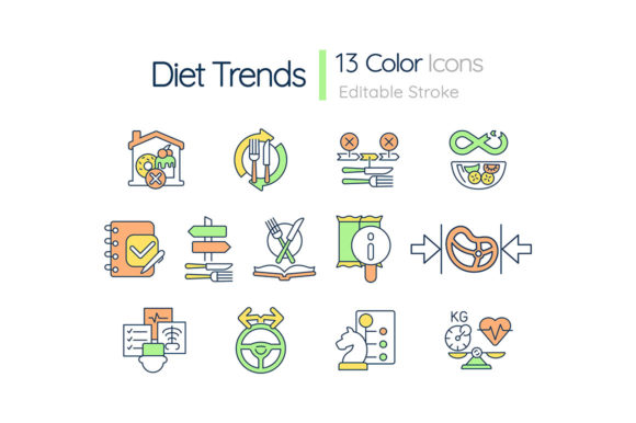 Diet Trends RGB Color Icons Set for Modern Graphics
