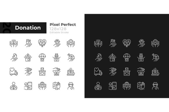 Donation Opportunities Linear Icons Set for Branding and Graphics