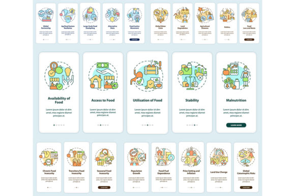 Food Security Onboarding Mobile App Set - Graphic Templates for Digital Sellers