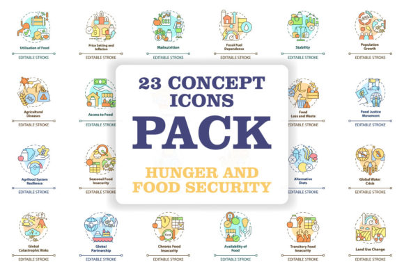 Hunger and Food Security Concept Icons