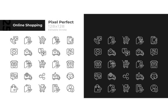 Online Shopping Pixel Perfect Icon Set for Local Business Branding