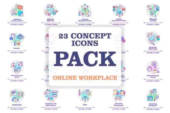 Online Workplace Concept Icons Bundle for Digital Sellers