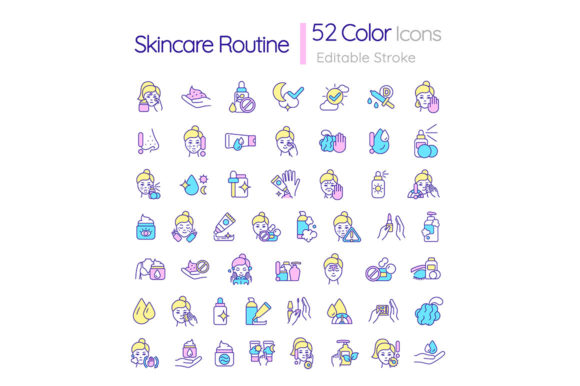 Skincare Routine RGB Color Icons Set for Handmade Projects