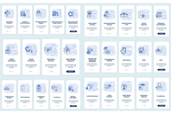 Social Assistance Mobile App Screen Set - Graphic Templates for Branding