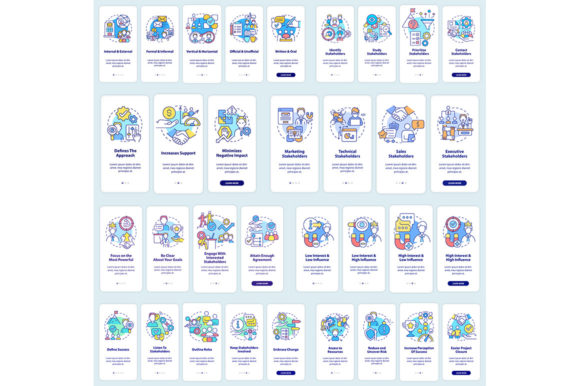 Stakeholder Management App Screen Set Graphic Templates