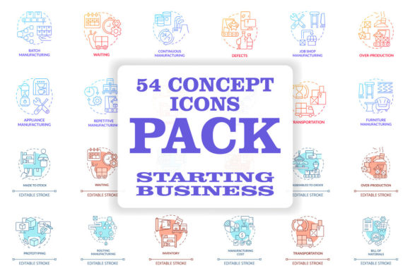 Starting Manufacturing Business Concept Icons for Design Projects