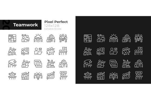 Teamwork Pixel Perfect Linear Icons Set for Modern Web Design