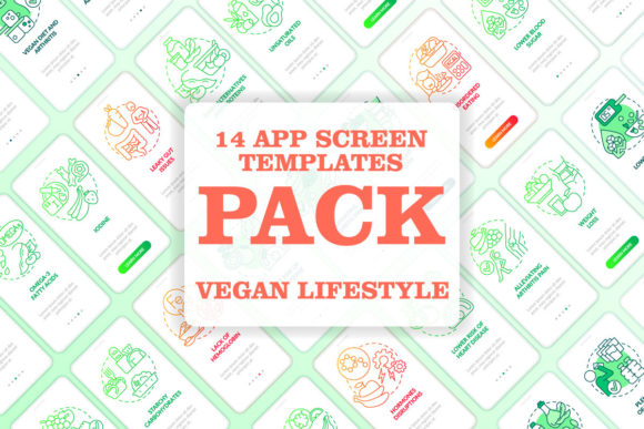 Vegan Lifestyle Omobile App Screen Set - Graphic Templates for Designers